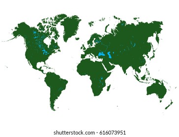 World Map Earth and lakes vector illustration