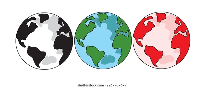 World map. Earth. Line art. Vector illustration. Icon.