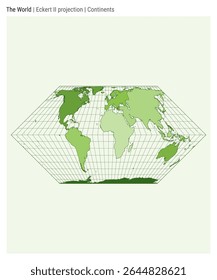 World Map in Eckert II projection. High detail vector illustration of continents for infographics, education, reports, and presentations.
