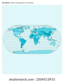 World Map. Eckert III projection. Countries style. High Detail World map for infographics, education, reports, presentations. Vector illustration.