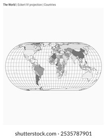 Mapa do Mundo. Eckert IV projeção. Estilo Países. Mapa mundial de alto detalhe para infográficos, educação, relatórios, apresentações. Ilustração vetorial.