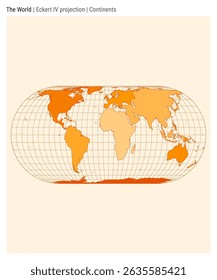 World Map. Eckert IV projection. Continents style. High Detail World map for infographics, education, reports, presentations. Vector illustration.