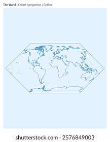 World Map. Eckert I projection. Outline style. High Detail World map for infographics, education, reports, presentations. Vector illustration.