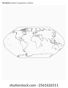 World Map. Eckert V projection. Outline style. High Detail World map for infographics, education, reports, presentations. Vector illustration.