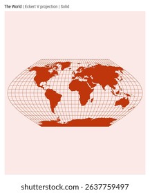 World Map. Eckert V projection. Solid style. High Detail World map for infographics, education, reports, presentations. Vector illustration.