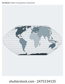 Mapa del Mundo. Proyección Eckert VI. Estilo Continentes. Mapa del mundo de alta precisión para infografías, educación, informes, presentaciones. Ilustración vectorial.