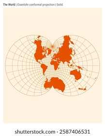 World Map. Eisenlohr conformal projection. Solid style. High Detail World map for infographics, education, reports, presentations. Vector illustration.