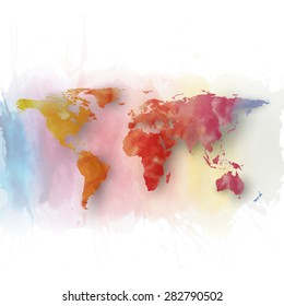 World map element, abstract hand drawn watercolor background, great composition for your design, vector illustration.