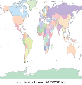 World map in Equidistant Cylindrical Gall Peters Projection