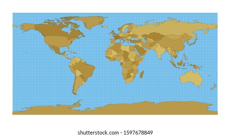 World Map. equirectangular (plate carree) projection. Map of the world with meridians on blue background. Vector illustration. svg