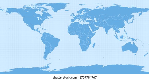 World map in equirectangular projection (equidistant cylindrical projection, geographic projection, EPSG:4326). Detailed vector Earth map with countries’ borders and 5-degree grid. svg