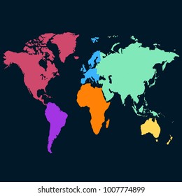 World map. Europe Asia America Africa Australia