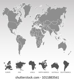 World map. Europe Asia America Africa Australia