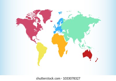 World map. Europe Asia America Africa Australia