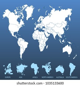 World map. Europe Asia America Africa Australia