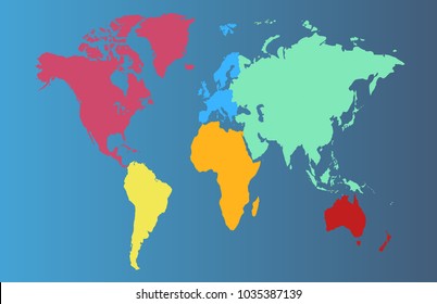 World map. Europe Asia America Africa Australia