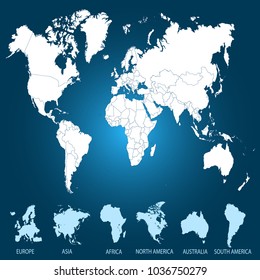 World map. Europe Asia America Africa Australia