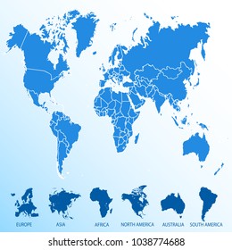 World map. Europe Asia America Africa Australia