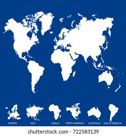 World map. Europe Asia America Africa Australia