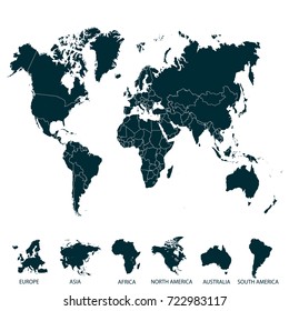 World map. Europe Asia America Africa Australia