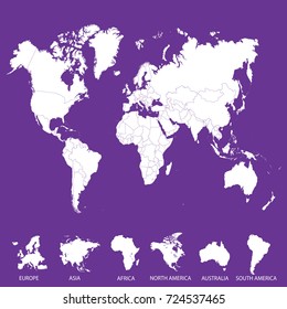 World map. Europe Asia America Africa Australia