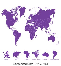 World map. Europe Asia America Africa Australia