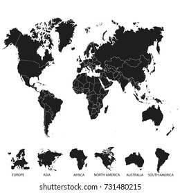 World map. Europe Asia America Africa Australia