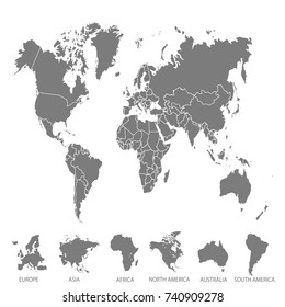 World map. Europe Asia America Africa Australia