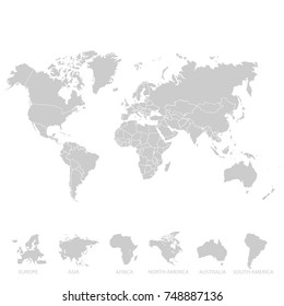 World map. Europe Asia America Africa Australia