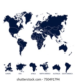 World map. Europe Asia America Africa Australia