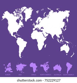 World map. Europe Asia America Africa Australia