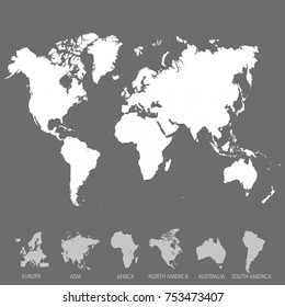 World map. Europe Asia America Africa Australia