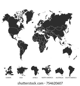 World map. Europe Asia America Africa Australia