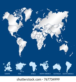 World map. Europe Asia America Africa Australia