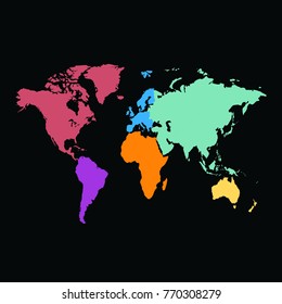 World map. Europe Asia America Africa Australia