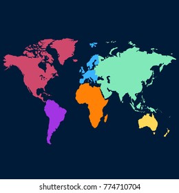 World map. Europe Asia America Africa Australia