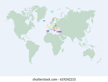 World map with Europe countries