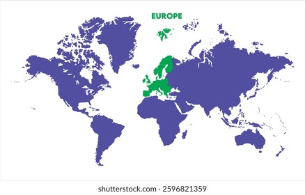 World map with Europe focus-12, Map of Europe, highlighted on the world map, Europe on the world map, Satellite view, Europe location on the globe.