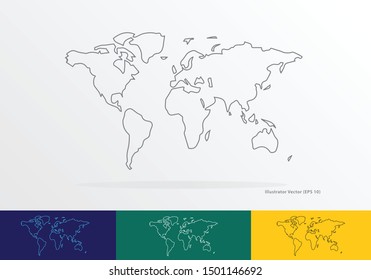 World map expand line art vector illustration. EPS 10
