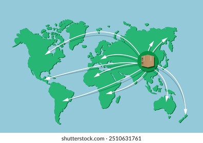 Mapa mundial con ruta de exportación