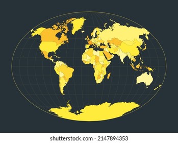 World Map. Fahey pseudocylindrical projection. Futuristic world illustration for your infographic. Bright yellow country colors. Classy vector illustration.