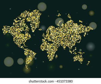 World map filled with gold glitter and sparkles, with plenty of space to insert your own quote under the image.