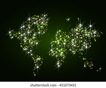 World map filled with gold glitter and sparkles, with plenty of space to insert your own quote under the image.