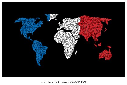 World map with flag of France.