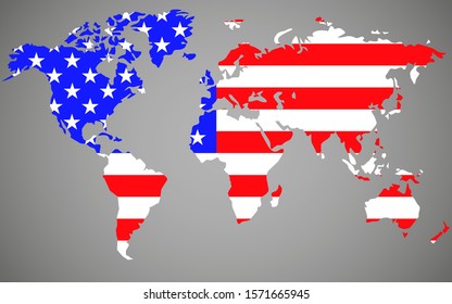 World map with flag United States of America. Vector illustration