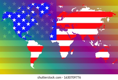 World map with flag United States of America. Vector illustration