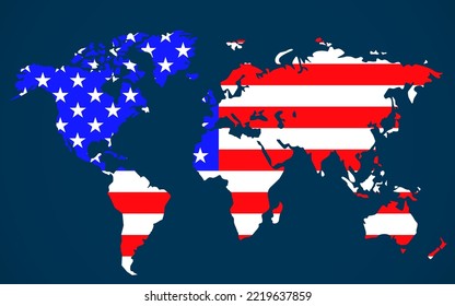 World map with flag United States of America. Vector illustration