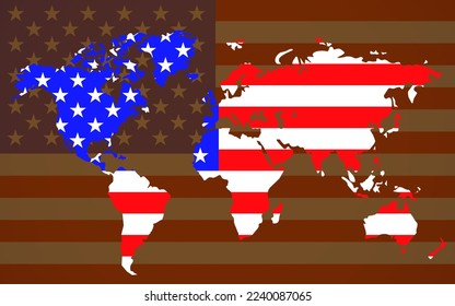 World map with flag United States of America. Vector illustration