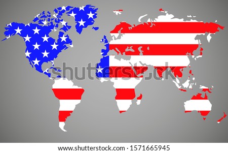 World map with flag United States of America. Vector illustration