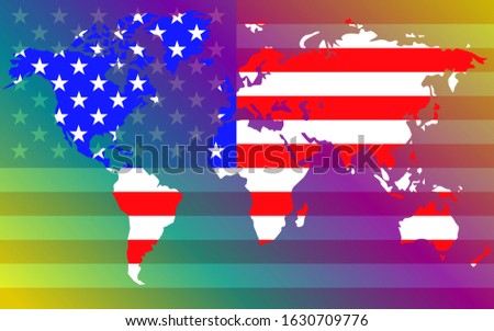 World map with flag United States of America. Vector illustration